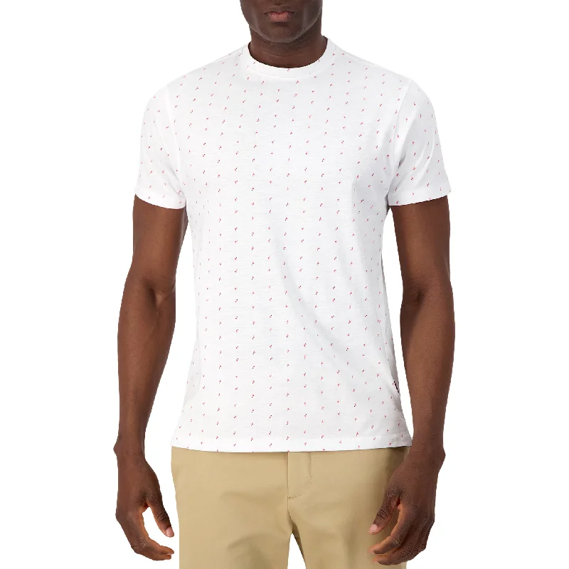 Striped Men's TopsShort Sleeve Shirt with Flamingo Print in White