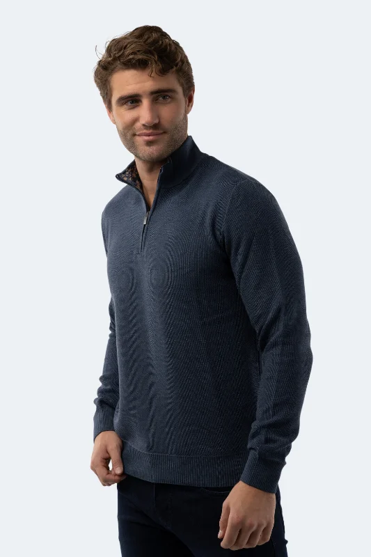 Men's Sweaters for Cold WeatherMelange Indigo Quarter Zip