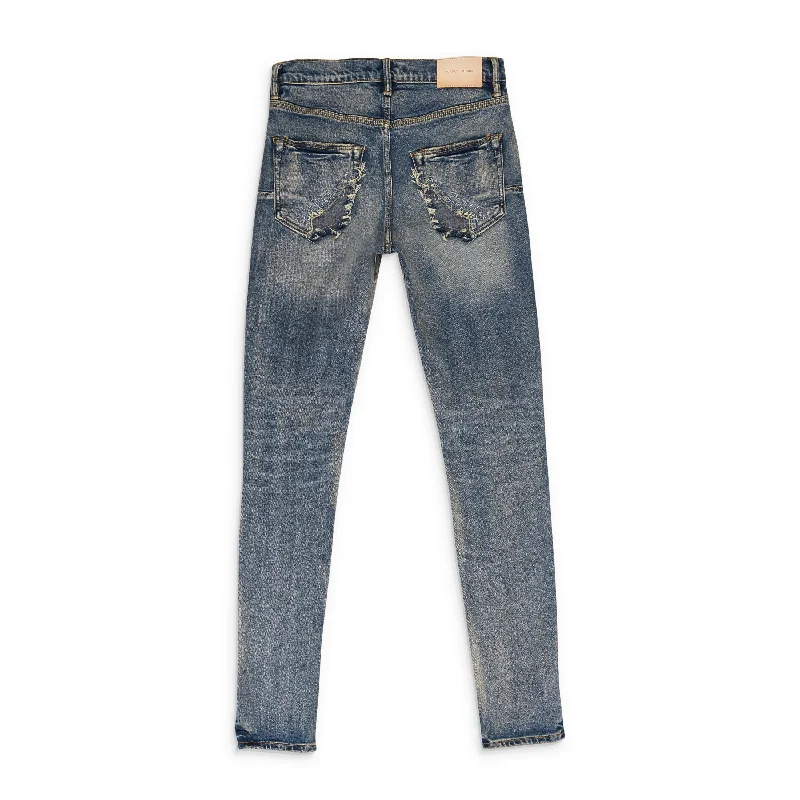 Authentic Raw Denim Men's JeansMID DIRTY VINTAGE REPAIR WITH MARBLED BLEACH Indigo SKINNY JEANS