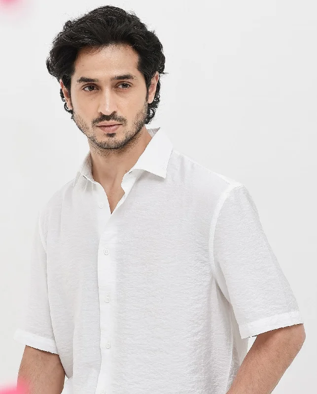 Men's Plaid Shirts for a Country CharmRare Rabbit Men's Flo White Viscose Fabric Half Sleeves Boxy Fit Creased Effect Solid Shirt Men's Plaid Shirts for a Country CharmRare Rabbit Men's Flo White Viscose Fabric Half Sleeves Boxy Fit Creased Effect Solid Shirt