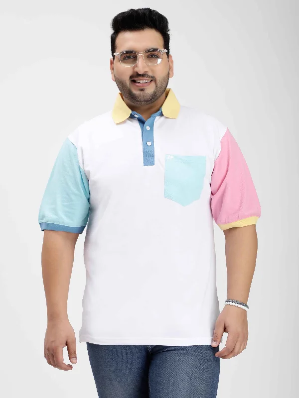 Men's Shirts with Floral PrintsPastel Color Block Plus Size Polo T-shirt