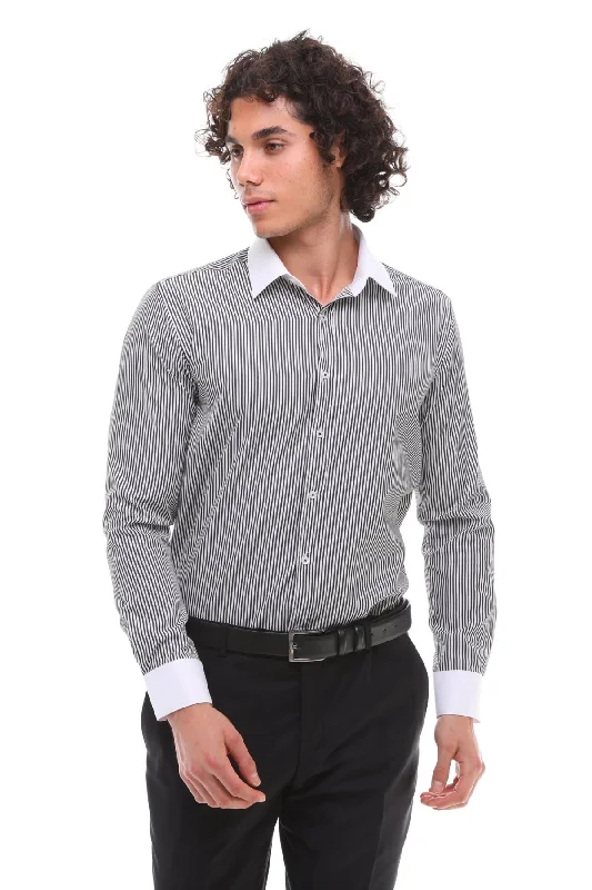 Men's Big and Tall Shirts for Added ComfortBlack Button Down Stripe Dress Shirt With Classic Collar Men's Big and Tall Shirts for Added ComfortBlack Button Down Stripe Dress Shirt With Classic Collar