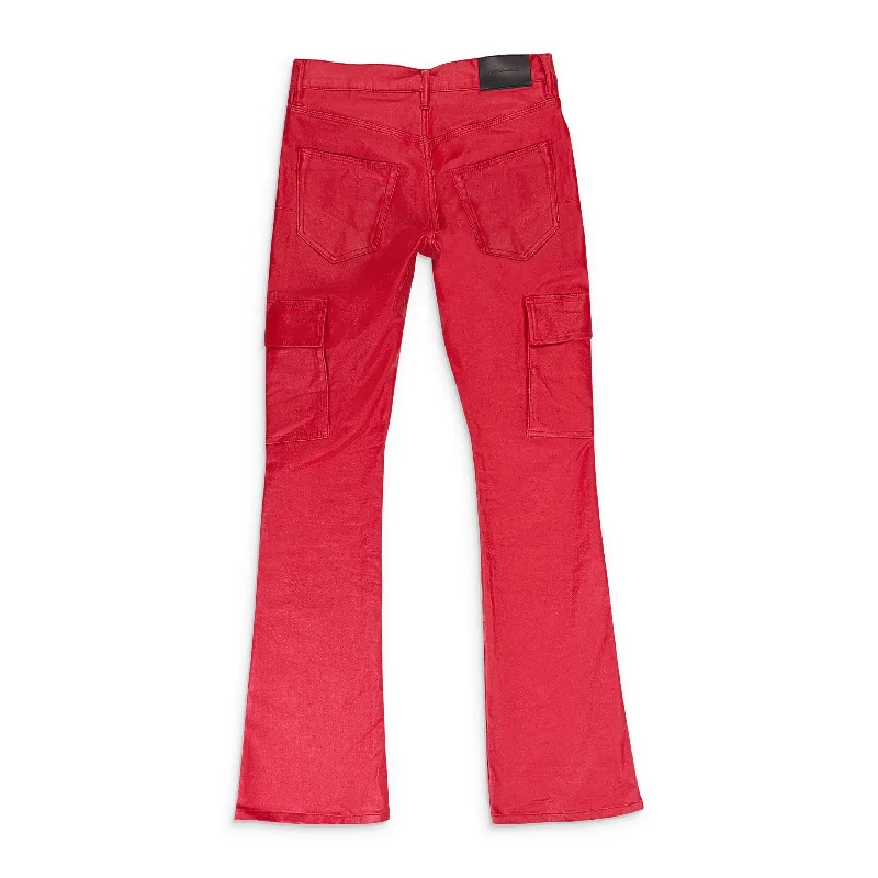 Light Wash Men's JeansPATENT FILM CARGO FLARE RED SKINNY JEANS
