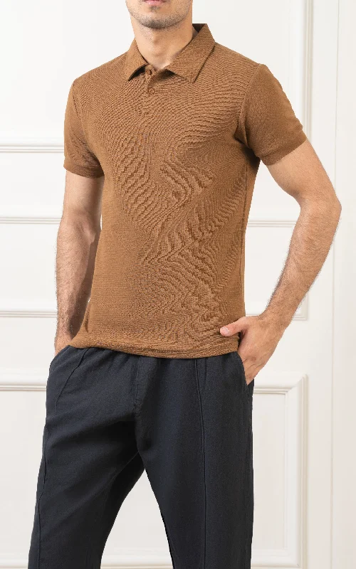 Men's Shirts with Patchwork SleevesCLASSIC COLLAR  POLO BROWN