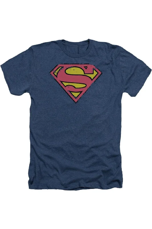 Men's Shirts with Hidden ButtonsSuperman Distressed Shield Adult Heather Tee / T-Shirt Men's Shirts with Hidden ButtonsSuperman Distressed Shield Adult Heather Tee / T-Shirt