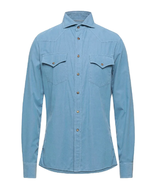 Men's Relaxed-Fit Shirts for Casual ComfortBrunello Cucinelli Western Corduroy Light Blue Casual Shirt Men's Relaxed-Fit Shirts for Casual ComfortBrunello Cucinelli Western Corduroy Light Blue Casual Shirt