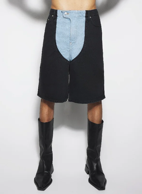 Easy-Care Men's Machine-Washable Shortsbi-color laced denim shorts