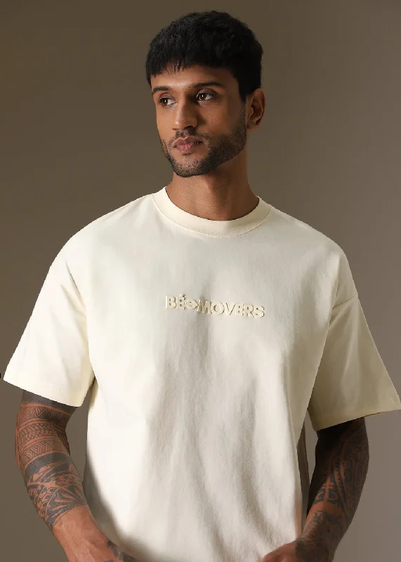 Men's Shirts with Pleated HemlinesEmboss Luxe Cream Oversized T-shirt