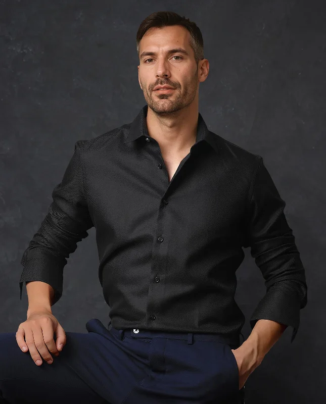 Men's Luxury Shirts for High-End FashionRare Rabbit Men's Cosa Black Cotton Fabric Full Sleeves Solid Shirt