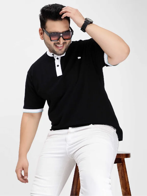Men's Sleeveless TopsBlack Mandarin Collar Plus Size Polo T-shirt