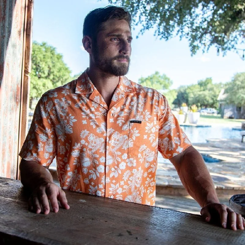 Men's Shirts with Geometric PatternsGetaway Tropical Death Button Down - Apricot Crush