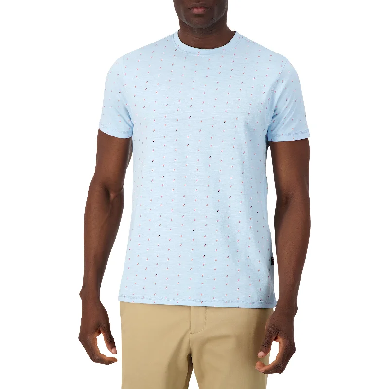 Men's Shirts with Zippered PocketsShort Sleeve Shirt with Flamingo Print in Blue