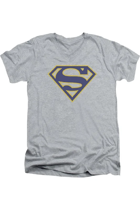 Men's Shirts with Animal PrintsSuperman Maize & Blue Shield Short Sleeve Adult V Neck Tee / T-Shirt