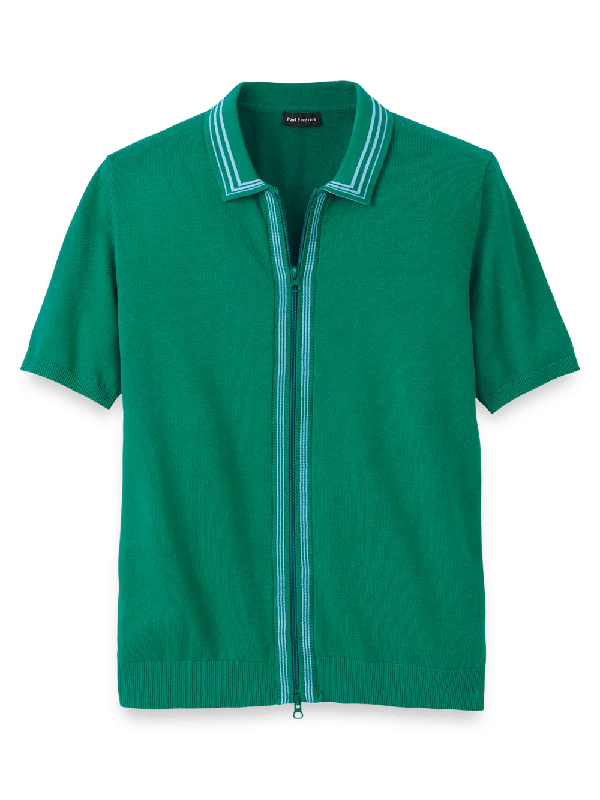 Men's Dressy Shirts for Formal EventsCotton Full Zip Polo - Green