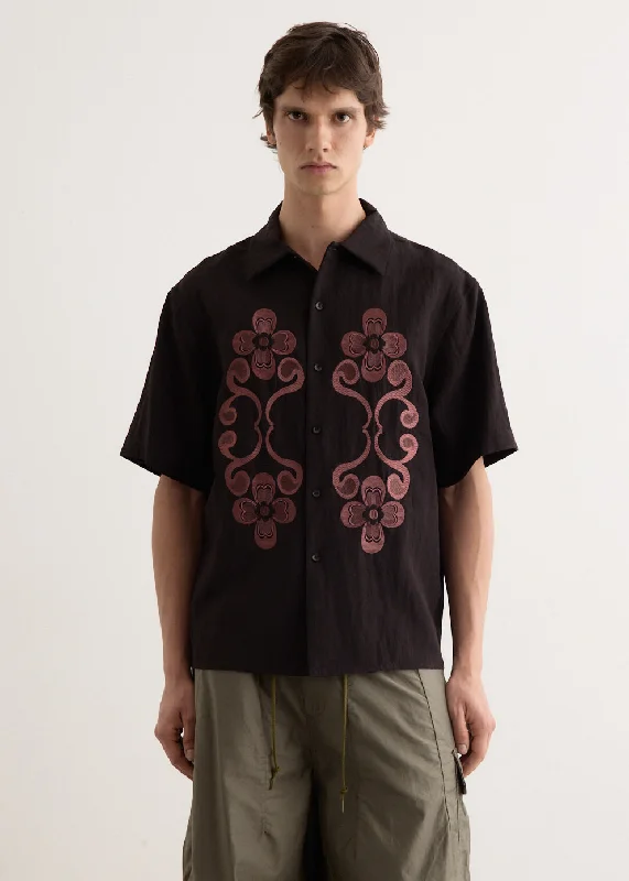 Men's Shirts with High NecksReflection Embroidered Oversized Shirt