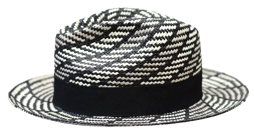Fashionable Fedora HatsWhite/Silver/Black Men's Natural Straw Fedora Hand-Made Snap Brim Inkwell Collection