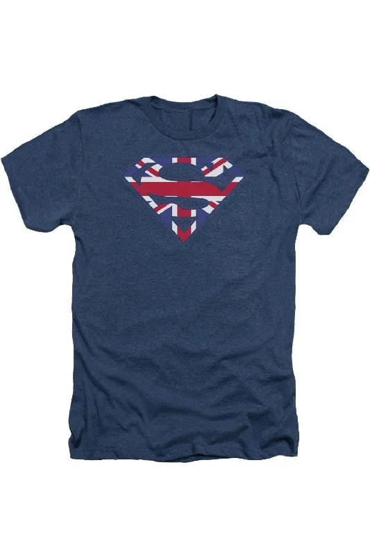 Men's Shirts with Contrast StitchingSuperman Great Britian Shield Adult Heather Tee / T-Shirt Men's Shirts with Contrast StitchingSuperman Great Britian Shield Adult Heather Tee / T-Shirt