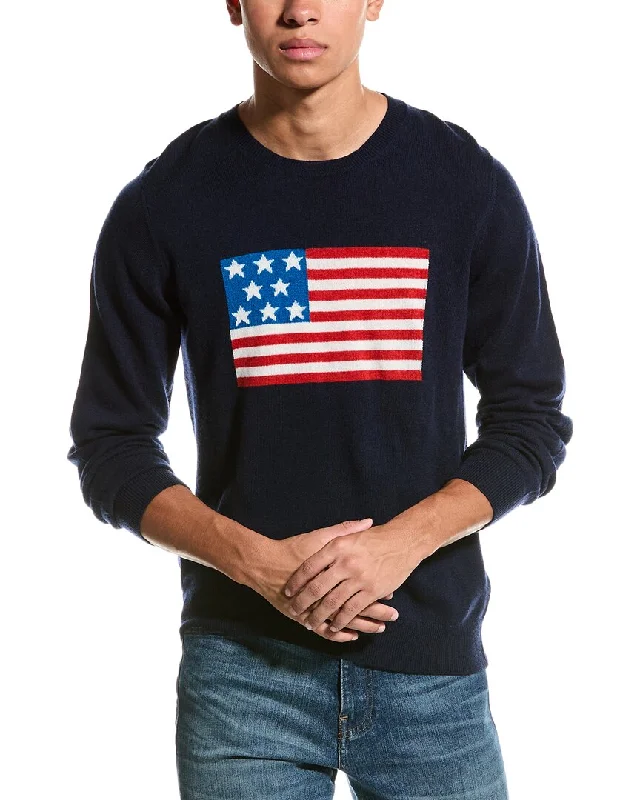 Men's Sweaters with BeadsBrodie Cashmere Wool & Cashmere-Blend American Flag Crewneck Sweater
