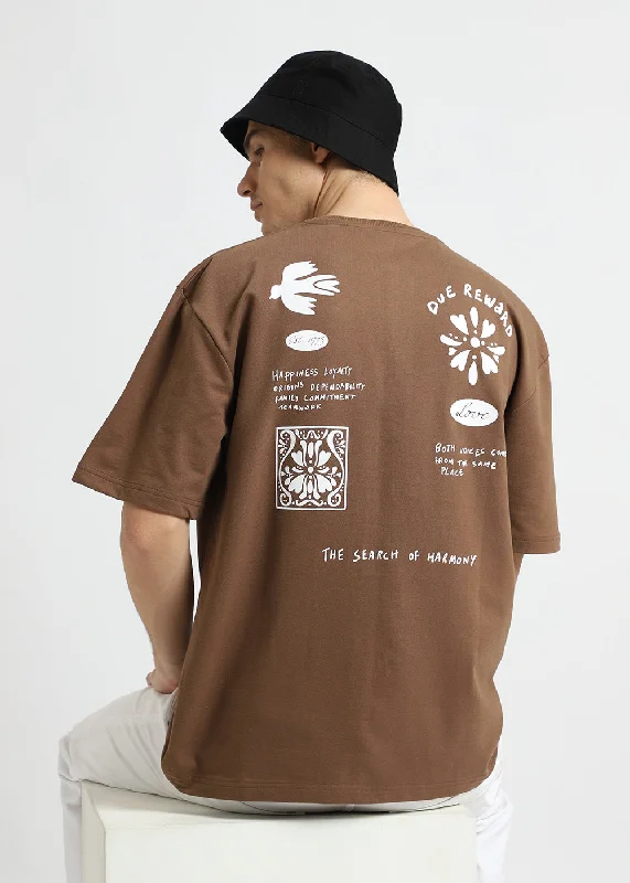 Patterned Men's Hawaiian ShirtsWood Brown Oversized T-shirt
