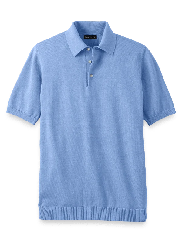 Men's Shirts with Appliqué DetailsSupima Cotton Three Button Polo - Blue