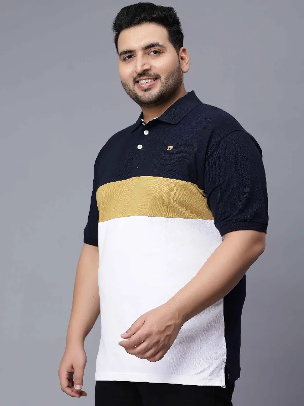 Men's Shirts for CampingGold Triple Striped Plus Size Polo T-shirt