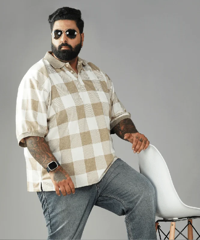 Men's Shirts with Contrast StitchingBeige Checkered Premium Polo T-shirt