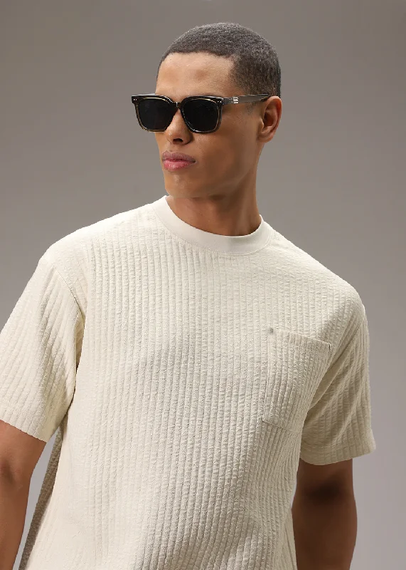 Durable Men's Work ShirtsCream Textured Oversized T-shirt