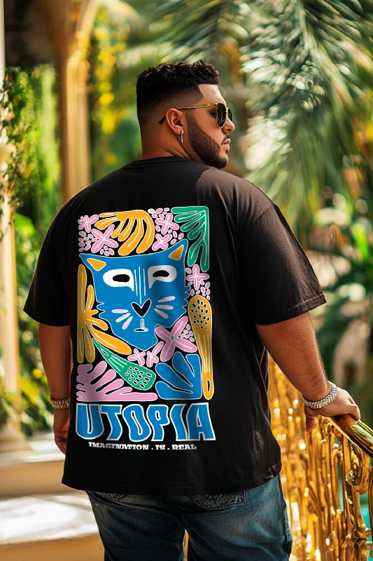 Men's Shirts with Embellished HemlinesUtopia Black Oversized Back Graphic Plus Size Printed Tshirt Men's Shirts with Embellished HemlinesUtopia Black Oversized Back Graphic Plus Size Printed Tshirt