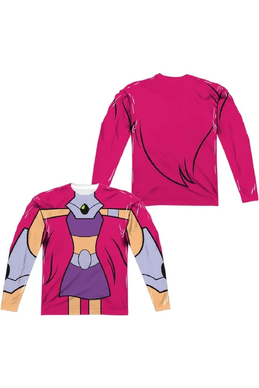 Men's Shirts with Scoop NecksTeen Titans Go Starfire Uniform (Front/Back Print) Long Sleeve Adult Poly Crew Tee / T-Shirt Men's Shirts with Scoop NecksTeen Titans Go Starfire Uniform (Front/Back Print) Long Sleeve Adult Poly Crew Tee / T-Shirt