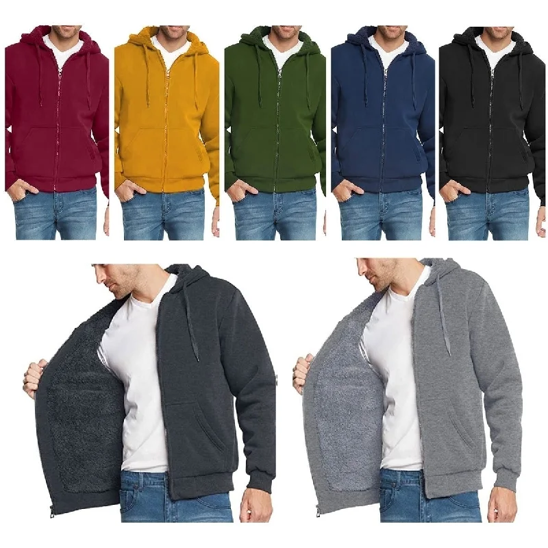 Men's Sweaters with Straight-Cut ShapesMens Big And Tall Sherpa Lined Fleece ZipUp Hoodie Jacket Heavyweight Warm