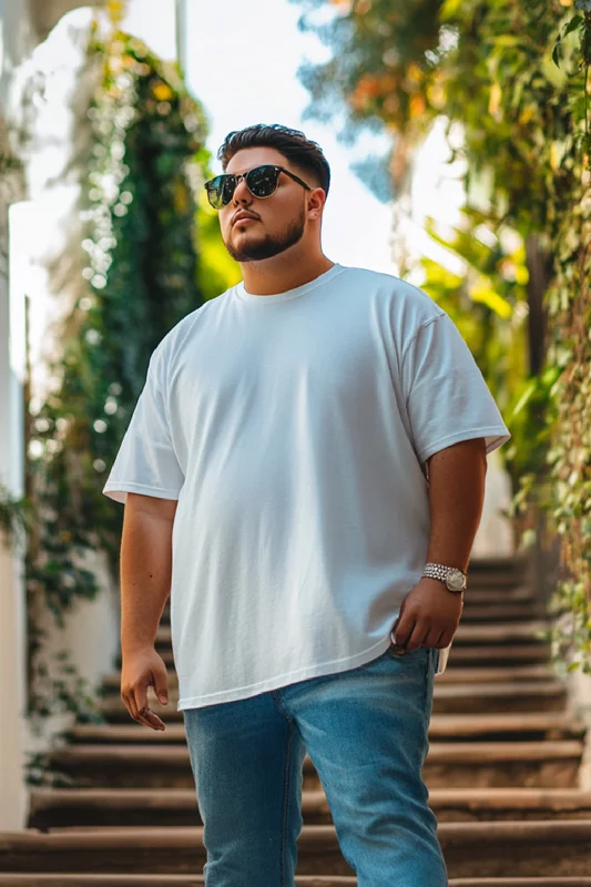 Men's Shirts for FishingWhite Solid Oversized Plus Size T-shirt