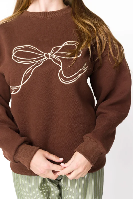Men's Sweaters with Hoods and DrawstringsClaire Embroidered Bow Sweatshirt in Chocolate Men's Sweaters with Hoods and DrawstringsClaire Embroidered Bow Sweatshirt in Chocolate