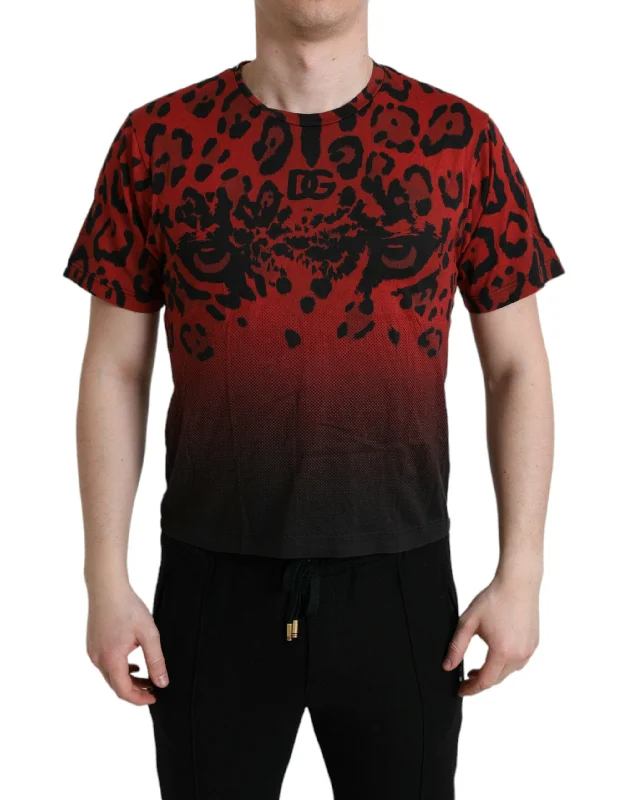 Men's Shirts with Contrast CollarsDolce & Gabbana  Leopard Print Crew Neck Men's Tee