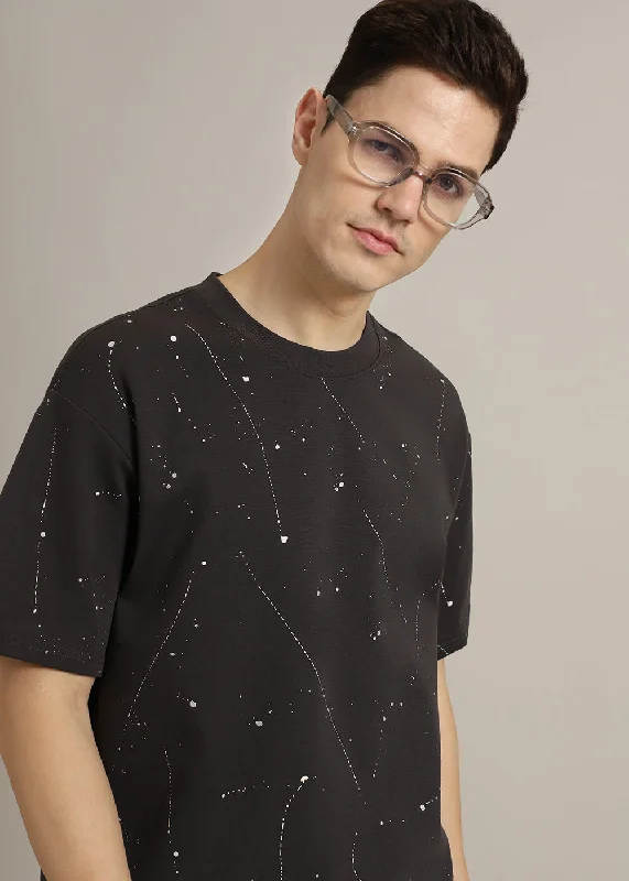 Men's Shirts with Embellished SleevesGrey Splatter Oversized T-shirt