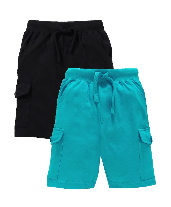 Men's Machine-Washable Casual ShortsBoys Solid Knee Length Knit Cargo Shorts - Pack Of 2 Men's Machine-Washable Casual ShortsBoys Solid Knee Length Knit Cargo Shorts - Pack Of 2