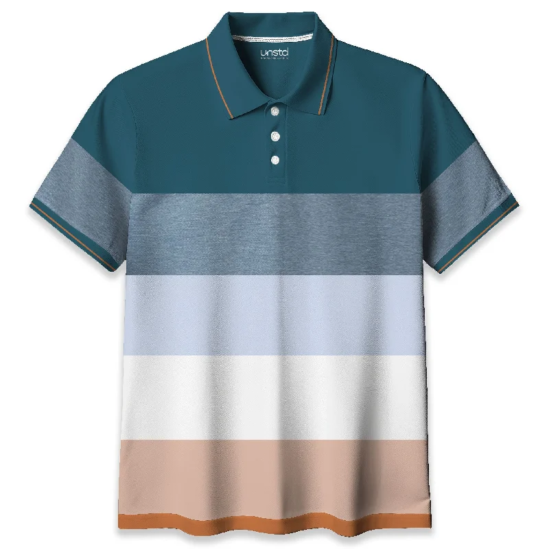 Men's Shirts with Elastic WaistbandsTeal Blue Multicolour Polo T-shirt