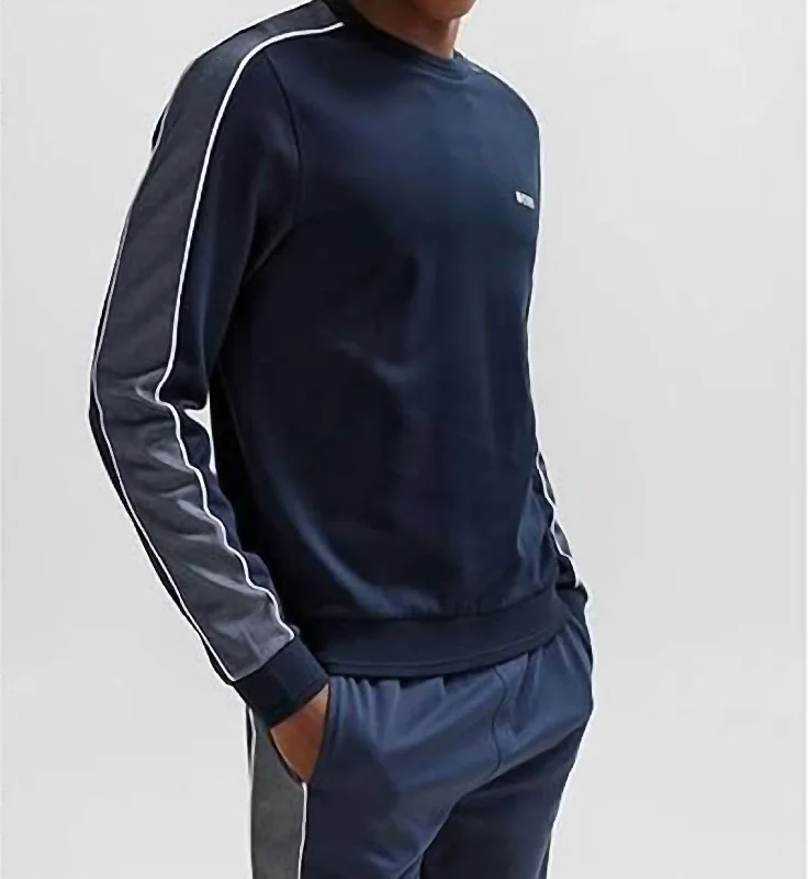 Men's Sweaters with Asymmetrical HemlinesEmbroidered Logo Cotton Blend Sweatshirt In Captain Navy Men's Sweaters with Asymmetrical HemlinesEmbroidered Logo Cotton Blend Sweatshirt In Captain Navy