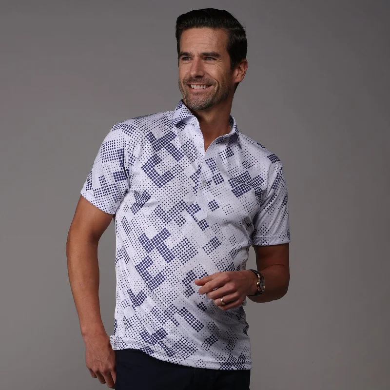 Men's Shirts with Snap ButtonsSemi-Spread Collar Polo Grand Prix White and Navy