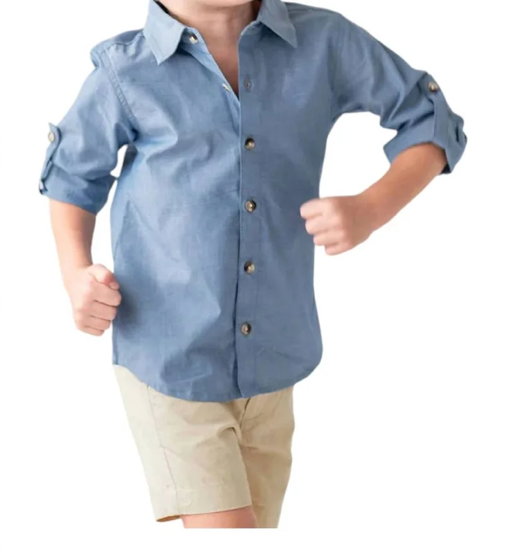 Men's Pattern-Play Shirts for a Fun TwistLong Sleeve Button Down Shirt In Blue Chambray