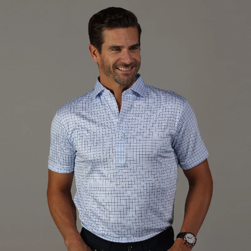 Men's Shirts with Logo EmbossmentsSemi-Spread Collar Polo Broad St. Light Blue Tattersall