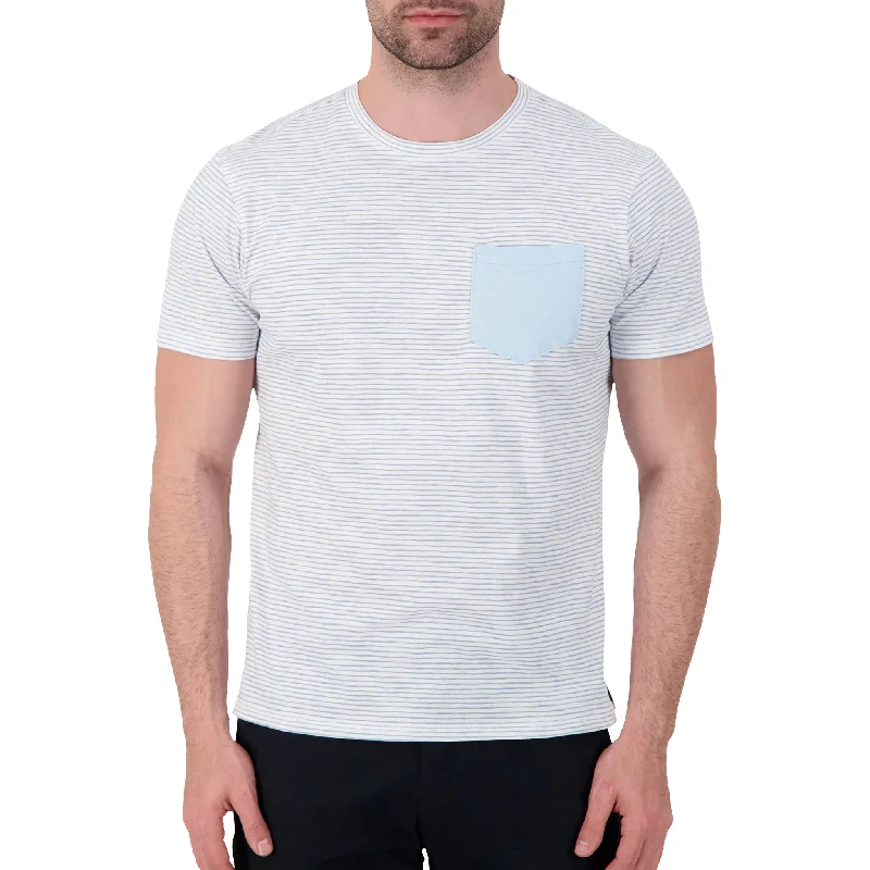 Men's Shirts with Chest PocketsShort Sleeve Shirt with Stripes Print in Blue
