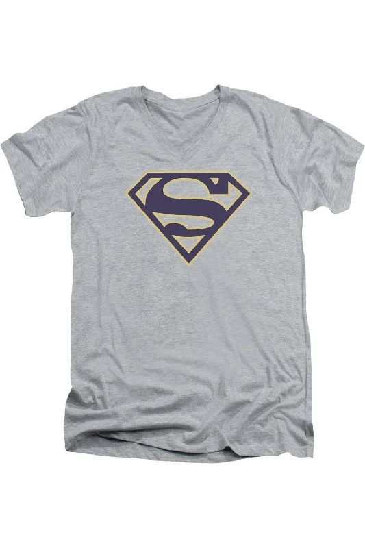 Striped Men's TopsSuperman Navy & Gold Shield Short Sleeve Adult V Neck Tee / T-Shirt Striped Men's TopsSuperman Navy & Gold Shield Short Sleeve Adult V Neck Tee / T-Shirt