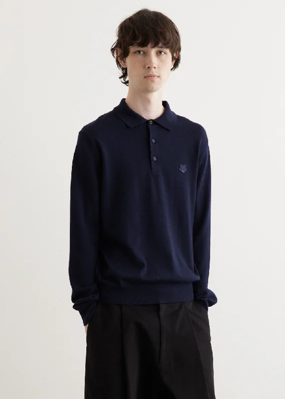 Men's Shirts with Zippered PocketsBold Fox Head Patch Polo Jumper