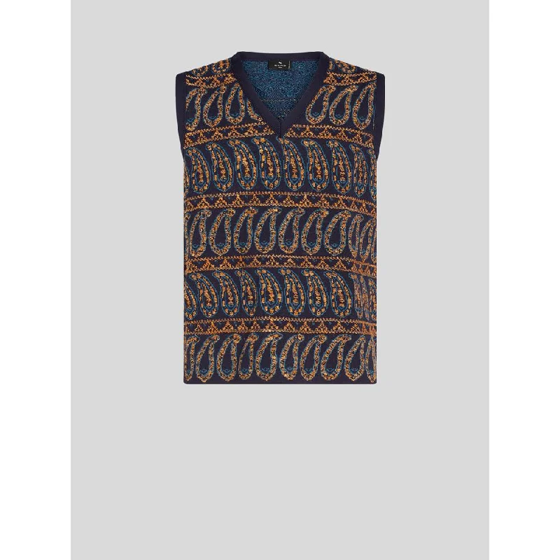 Men's Sweaters with Straight-Cut ShapesKNITTED GILET WITH PAISLEY DESIGNS