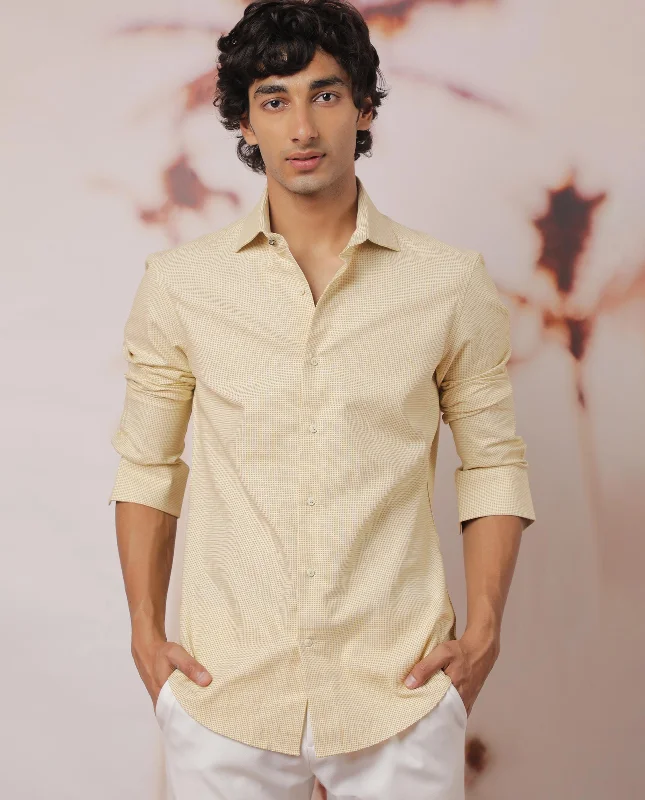 Men's Patterned Casual Shirts for Relaxed StylingRare Rabbit Men's Kings Yellow Cotton Fabric Full Sleeves Check Shirt
