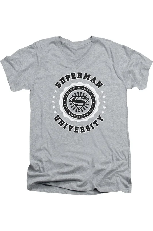 Men's Shirts with Elastic WaistbandsSuperman Superman University Short Sleeve Adult V Neck Tee / T-Shirt Men's Shirts with Elastic WaistbandsSuperman Superman University Short Sleeve Adult V Neck Tee / T-Shirt