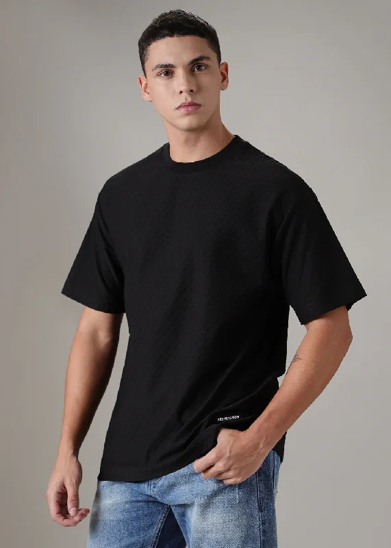 Men's Shirts with Tab CollarsBlack Textured Regular Fit T-shirt