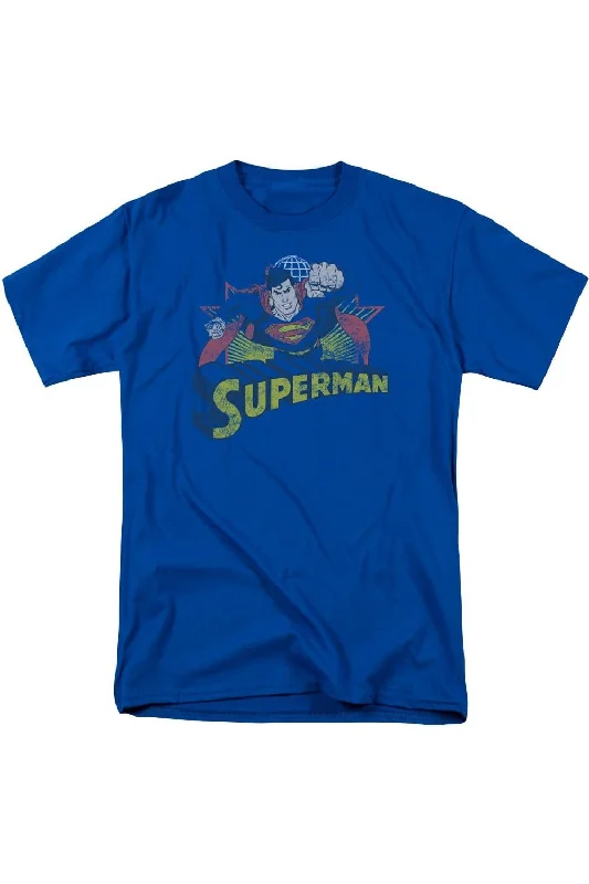 Men's Shirts with Barrel CuffsJustice League of America Superman Rough Distress Short Sleeve Adult Tee / T-Shirt Men's Shirts with Barrel CuffsJustice League of America Superman Rough Distress Short Sleeve Adult Tee / T-Shirt