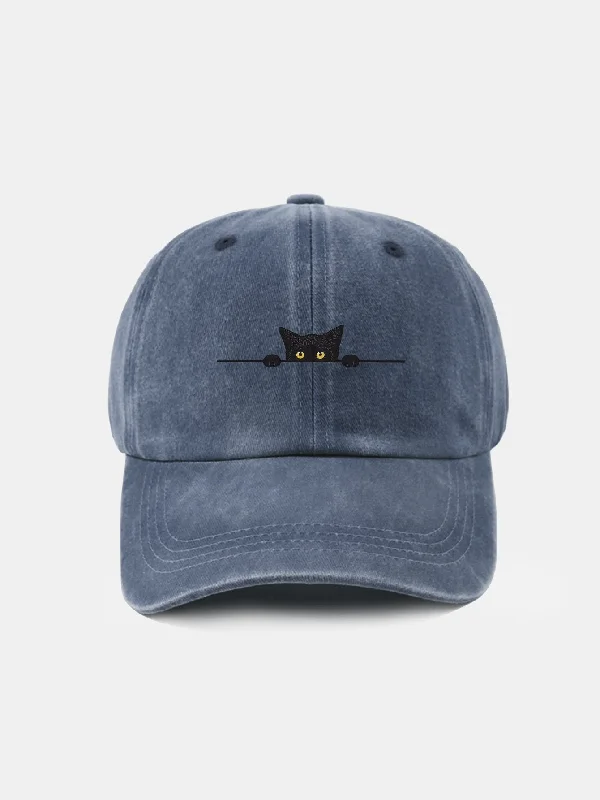 Novelty Baseball CapsBlack Cat Pattern Classic Retro Washed Distressed Cotton Baseball Cap