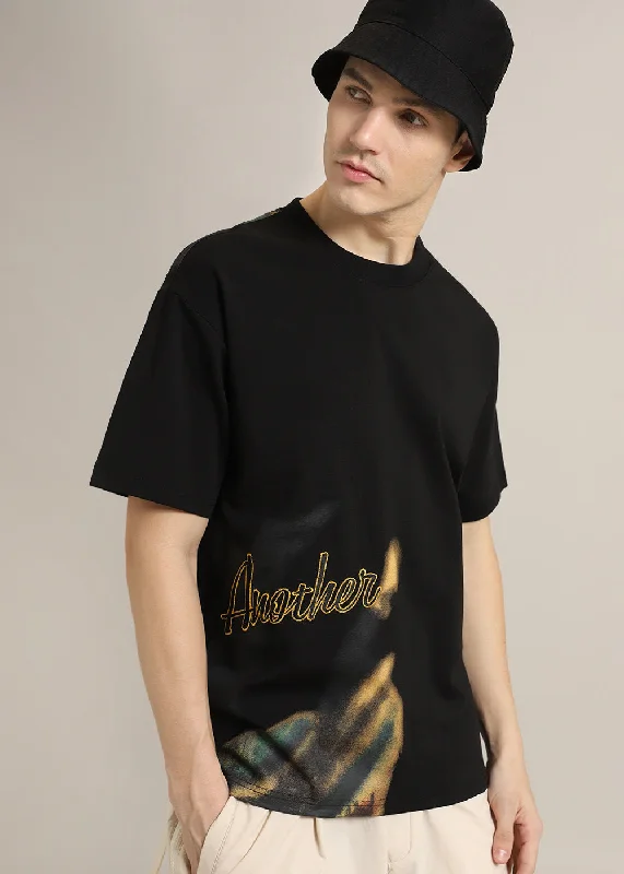 Men's Short-Sleeved ShirtsFontastic Black Oversized T-shirt